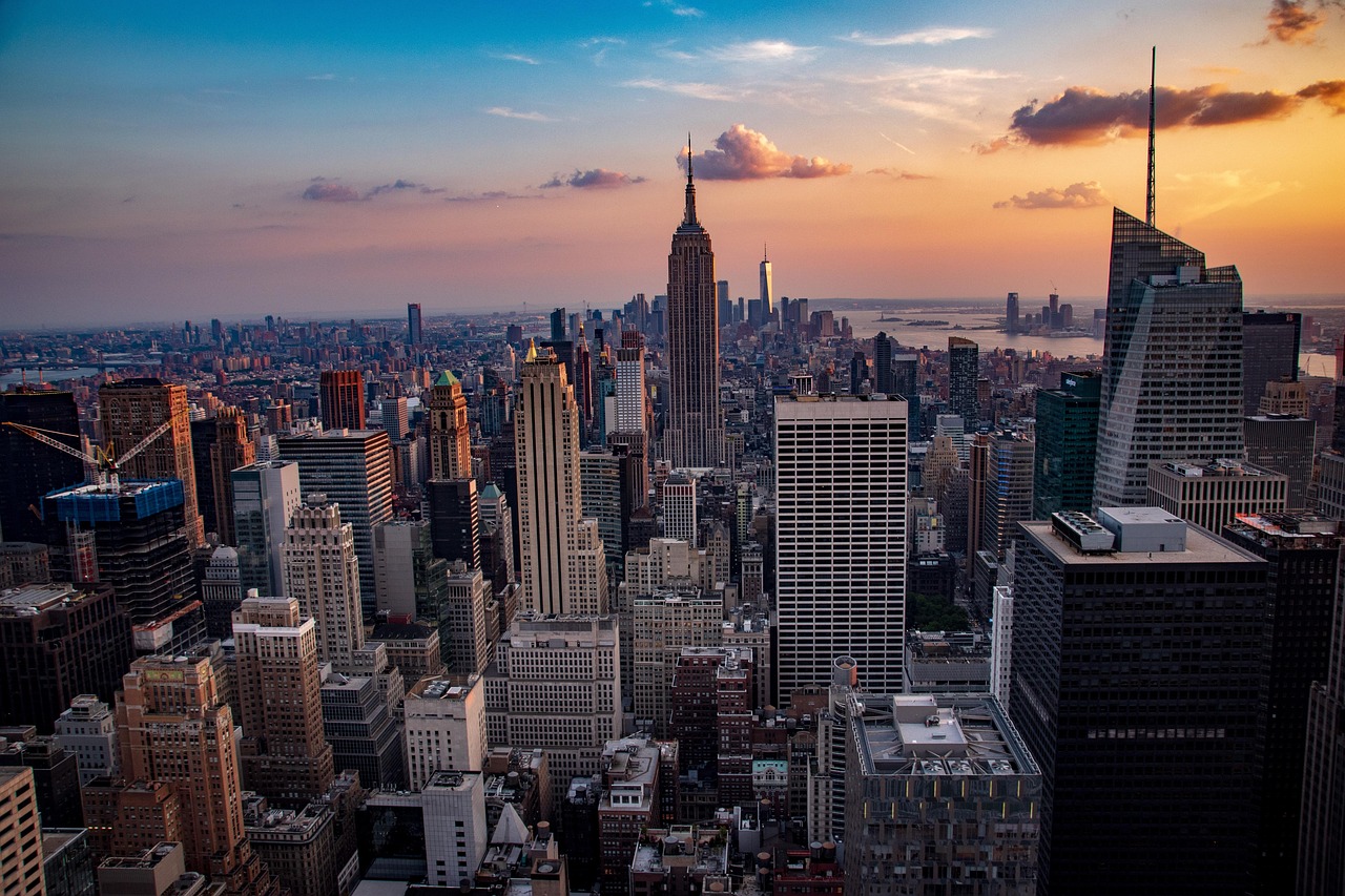 sunset, manhattan, city, skyline, architecture, usa, america, cityscape, nyc, travel, nature, new, skyscraper, downtown, york, view, new york city, dusk, empire, state, empire state building, panoramic, skyscrapers, scenic, yellow, orange